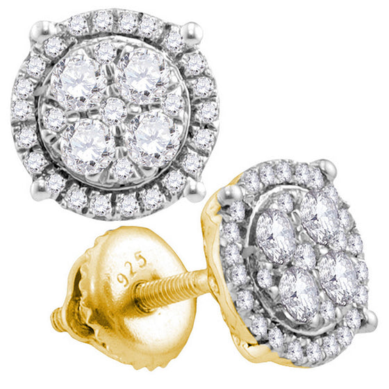 10k Yellow Gold Womens Round Diamond Cluster Earrings 1 Cttw
