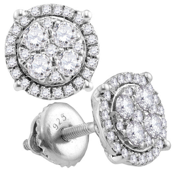 10k White Gold Womens Round Diamond Cluster Earrings 1 Cttw