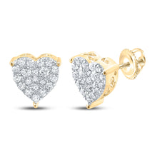  10k Yellow Gold Womens Round Diamond Heart Earrings 1/2 Cttw