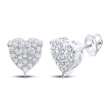  10k White Gold Womens Round Diamond Heart Earrings 1/2 Cttw
