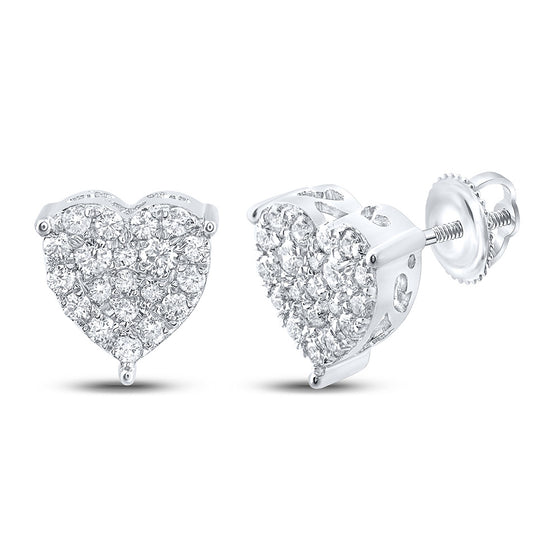 10k White Gold Womens Round Diamond Heart Earrings 1/2 Cttw