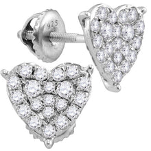  10k White Gold Womens Round Diamond Heart Cluster Stud Earrings 3/4 Cttw