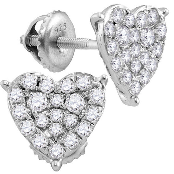 10k White Gold Womens Round Diamond Heart Cluster Stud Earrings 3/4 Cttw