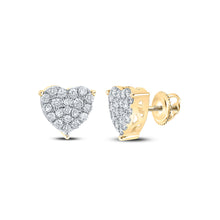  10k Yellow Gold Womens Round Diamond Heart Earrings 1 Cttw