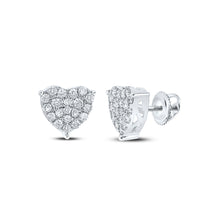  10k White Gold Womens Round Diamond Heart Earrings 1 Cttw
