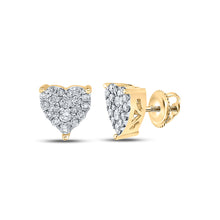  10k Yellow Gold Womens Round Diamond Heart Earrings 1/4 Cttw