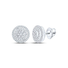  10k White Gold Womens Round Diamond Concentric Circle Cluster Earrings 1/2 Cttw