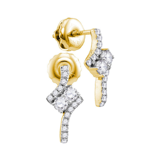 14k Yellow Gold Womens Round Diamond 2-stone Earrings 1/4 Cttw