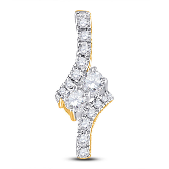 14k Yellow Gold Womens Round Diamond Fashion 2-stone Pendant 1/4 Cttw
