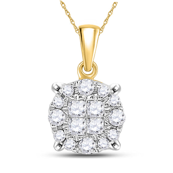 14k Yellow Gold Womens Princess Diamond Cluster Pendant 1/6 Cttw