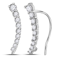  10k White Gold Womens Round Diamond Graduated Journey Climber Earrings 1/4 Cttw