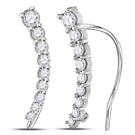 10k White Gold Womens Round Diamond Graduated Journey Climber Earrings 1/4 Cttw