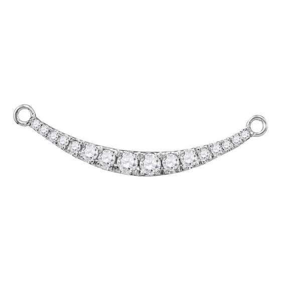 10k White Gold Womens Round Diamond Curved Graduated Bar Pendant Necklace 1/4 Cttw