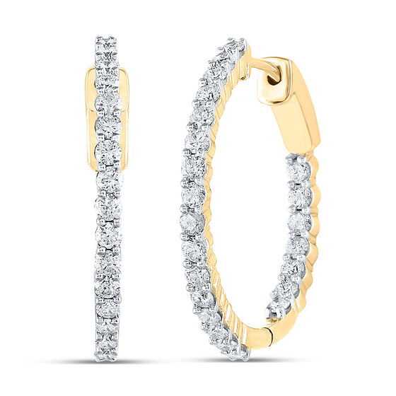 10k Yellow Gold Womens Round Diamond Inside Outside Hoop Earrings 2 Cttw