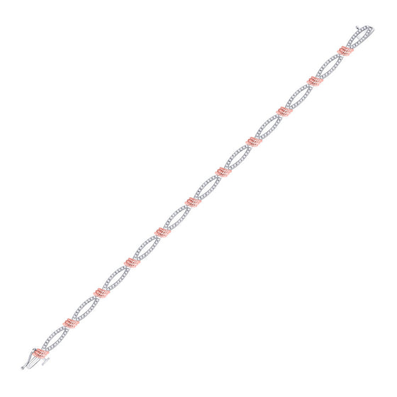 10k White Gold Womens Round Diamond Rose-tone Rope Bracelet 1 Cttw