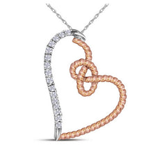  10k Two-tone Gold Womens Round Diamond Rope Heart Pendant 1/10 Cttw