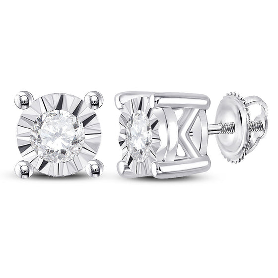 10k White Gold Womens Round Diamond Solitaire Stud Earrings 1/4 Cttw