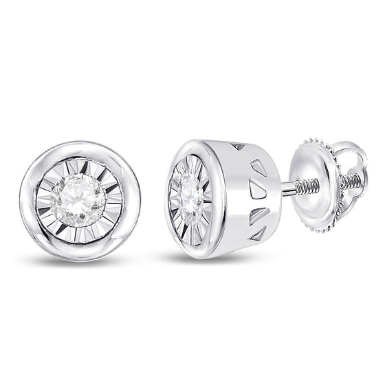 10k White Gold Womens Round Diamond Solitaire Stud Earrings 1/10 Cttw
