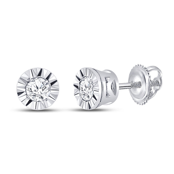 10k White Gold Womens Round Diamond Solitaire Illusion-set Stud Earrings 1/10 Cttw
