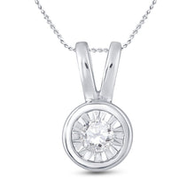  10k White Gold Womens Round Diamond Solitaire Faceted Framed Pendant 1/10 Cttw