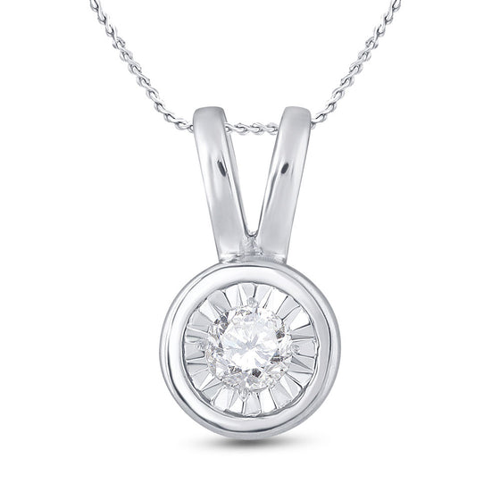 10k White Gold Womens Round Diamond Solitaire Faceted Framed Pendant 1/10 Cttw