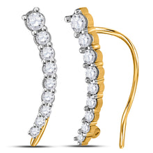  10k Yellow Gold Womens Round Diamond Graduated Journey Climber Earrings 1/4 Cttw