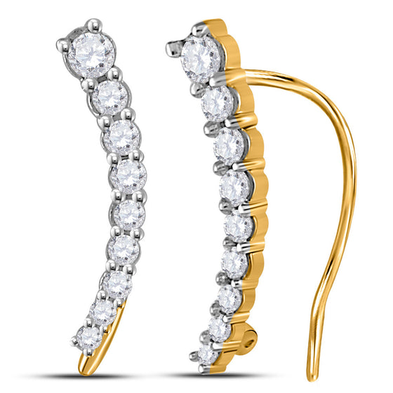 10k Yellow Gold Womens Round Diamond Graduated Journey Climber Earrings 1/4 Cttw