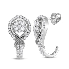  10k White Gold Womens Round Diamond Half J Hoop Earrings 1/2 Cttw