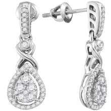  10k White Gold Womens Round Diamond Teardrop Cluster Dangle Earrings 1/2 Cttw