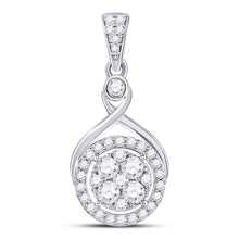  10k White Gold Womens Round Diamond Circle Cluster Pendant 1/2 Cttw