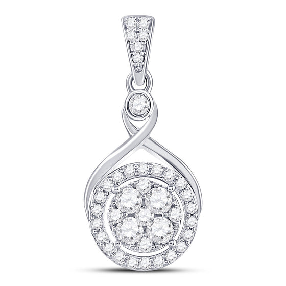 10k White Gold Womens Round Diamond Circle Cluster Pendant 1/2 Cttw