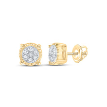 10k Yellow Gold Womens Round Diamond Flower Cluster Earrings 1/10 Cttw