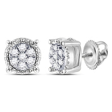  10k White Gold Womens Round Diamond Flower Cluster Earrings 1/10 Cttw