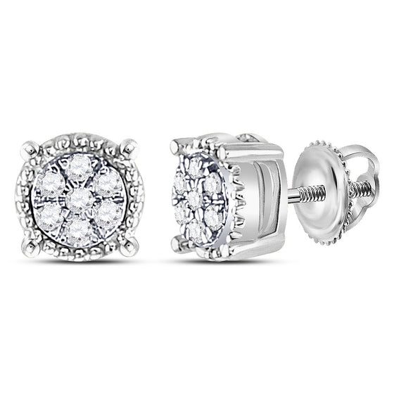 10k White Gold Womens Round Diamond Flower Cluster Earrings 1/10 Cttw