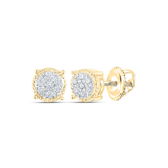 10k Yellow Gold Womens Round Diamond Flower Cluster Earrings 1/6 Cttw