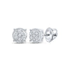10k White Gold Womens Round Diamond Flower Cluster Earrings 1/6 Cttw