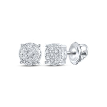  10k White Gold Womens Round Diamond Flower Cluster Earrings 1/6 Cttw