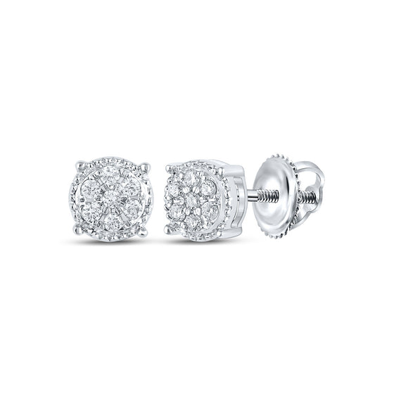 10k White Gold Womens Round Diamond Flower Cluster Earrings 1/6 Cttw