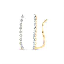  10k Yellow Gold Womens Round Diamond Climber Earrings 1/20 Cttw