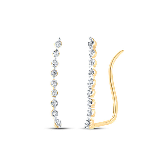 10k Yellow Gold Womens Round Diamond Climber Earrings 1/20 Cttw