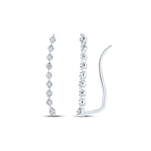  10k White Gold Womens Round Diamond Climber Earrings 1/20 Cttw