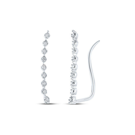 10k White Gold Womens Round Diamond Climber Earrings 1/20 Cttw