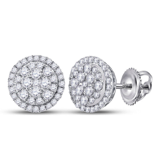 14k White Gold Womens Round Diamond Halo Cluster Earrings 1/2 Cttw