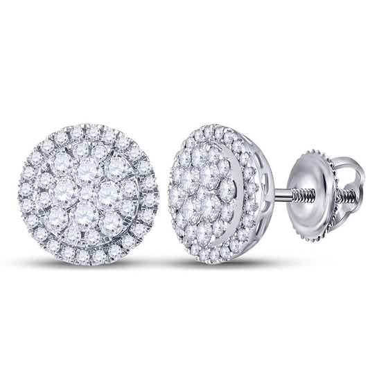 14k White Gold Womens Round Diamond Halo Cluster Earrings 1 Cttw