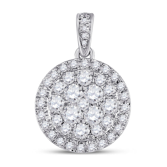 14k White Gold Womens Round Diamond Halo Cluster Pendant 1 Cttw
