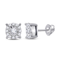  10k White Gold Womens Round Diamond Cluster Earrings 1/4 Cttw