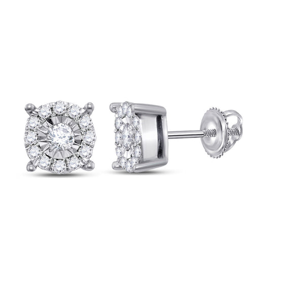 10k White Gold Womens Round Diamond Cluster Earrings 1/4 Cttw