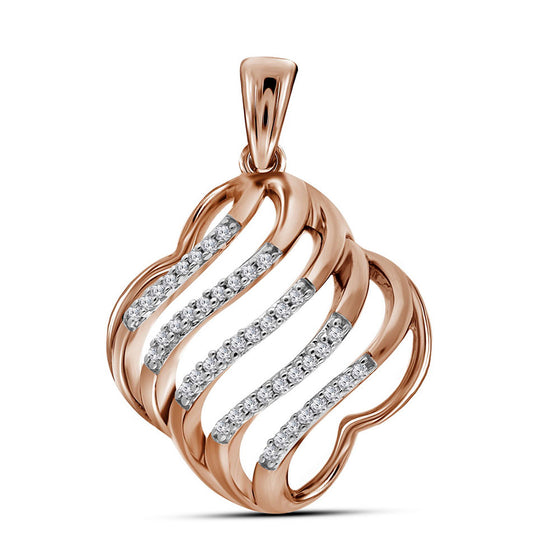 10k Rose Gold Womens Round Diamond Quatrefoil Strand Pendant 1/8 Cttw