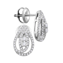  10k White Gold Womens Round Diamond Teardrop Earrings 1/4 Cttw