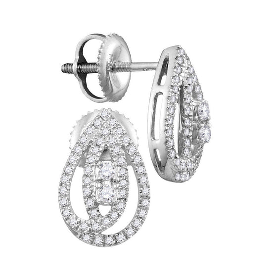10k White Gold Womens Round Diamond Teardrop Earrings 1/4 Cttw